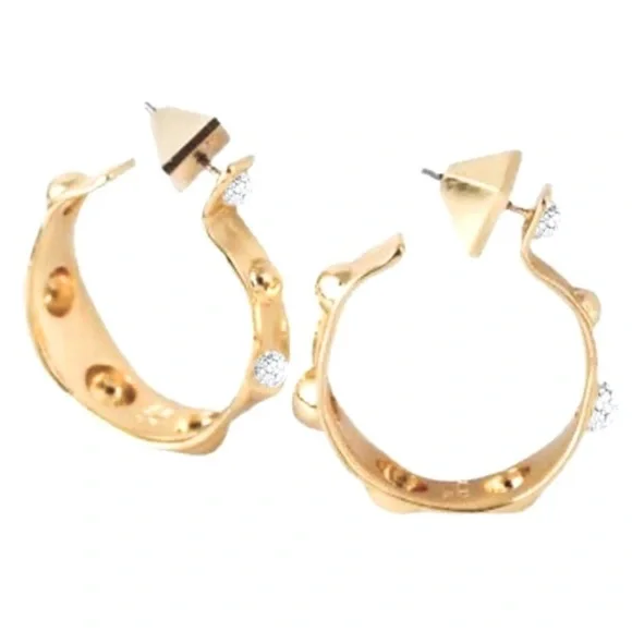 ALEXIS BITTAR • Large Gold Molten Metal Dot Pavé Crystal Studded Hoop Earrings - Picture 9 of 12